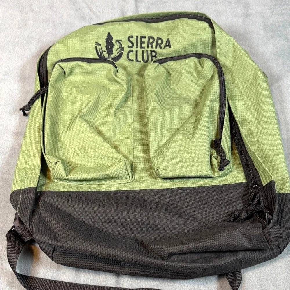 Sierra Club Backpack Olive Green Black Canvas Daypack Hiking Commuter Bag